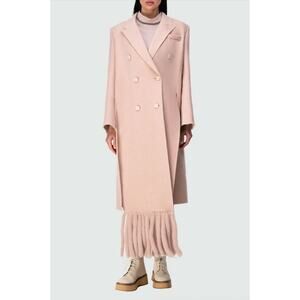 Fendi Muted Pink Button Camel Wool Pleated Sides Dangling Tassel Fringe 42
